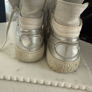 Off-White Metallic Silver High-Top Sneakers